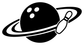 Vinyl decal with black planet, white dot craters, ring, and small rocket icon