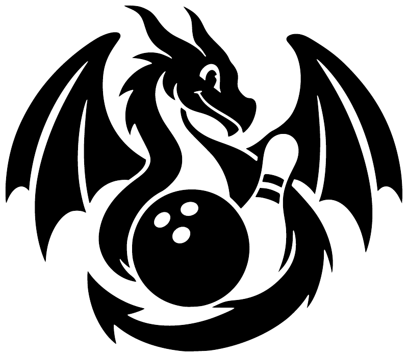 Bowling dragon vinyl decal: black winged dragon with bowling pins