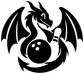Bowling dragon vinyl decal: black winged dragon with bowling pins