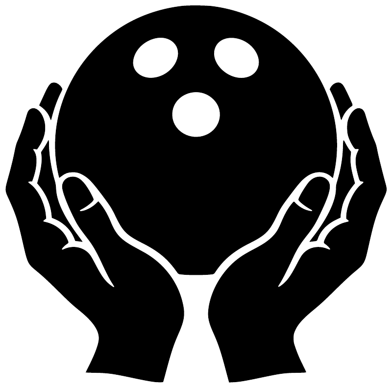 Bowling-themed two hands and ball vinyl decal close-up, black and white