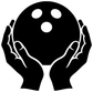 Bowling-themed two hands and ball vinyl decal close-up, black and white
