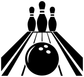 Bowling lane vinyl decal with three black pins, bowling ball, and stripe lines
