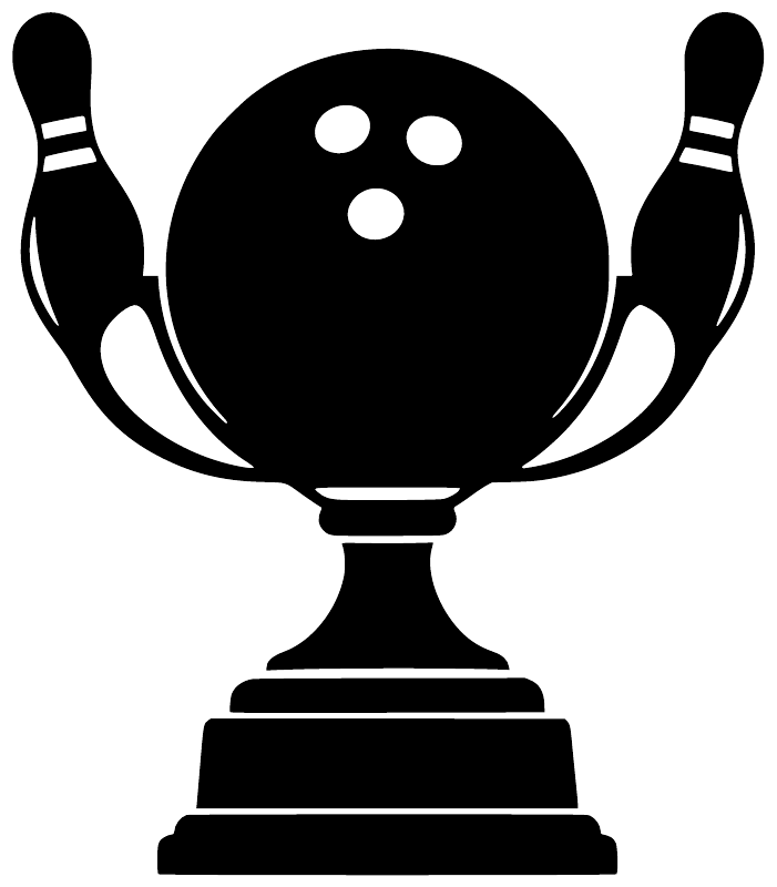 Black bowling trophy vinyl decal with two side pins and three-ball top