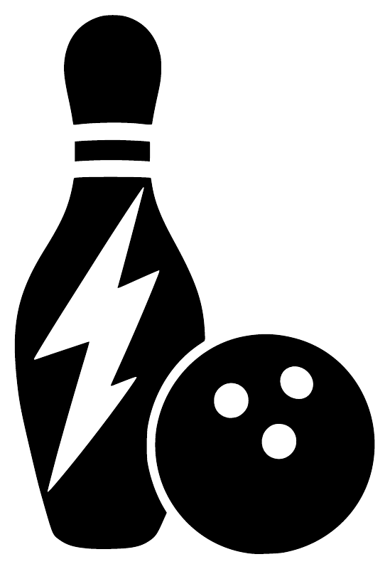 Black bowling pin and bowling ball lightning vinyl decal graphic on white