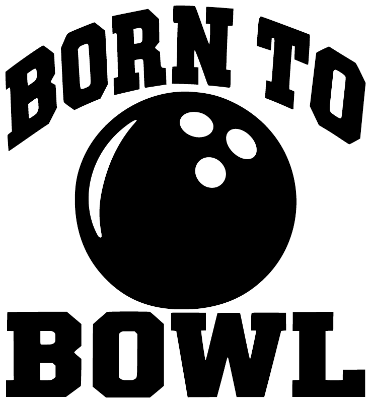 Close-up vinyl decal: black bowling ball graphic with 'Born to Bowl' lettering