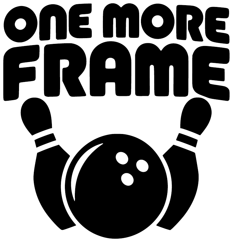 Bowling pin vinyl decal with bold 'ONE MORE FRAME' lettering