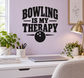 Bowling vinyl decal with 'BOWLING IS MY THERAPY' text and bowling pin icon.