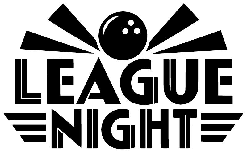League Night vinyl decal close-up: black bowling ball icon over "LEAGUE NIGHT"