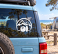 Bowling alpine arch vinyl decal with bowling ball and pin graphic on car window