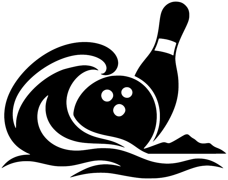 Bowling ball and pin vinyl decal with white outline and wave lines