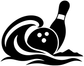 Bowling ball and pin vinyl decal with white outline and wave lines