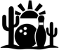 Black vinyl decal with sun behind bowling ball, cacti, and desert motifs