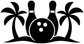 Black bowling decal graphic: bowling pin center with palm trees on both sides