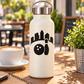Bowling skyline vinyl decal with bowling ball and pins on a water bottle
