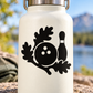 Bowling emblem vinyl decal with black bowling ball, pin, and leaf shapes