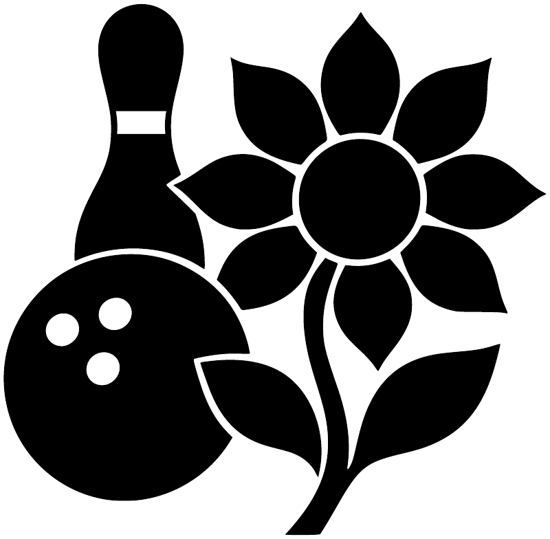Sunflower crest vinyl decal with bowling pin and bowling ball icon