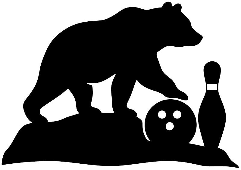 Black bowling bear vinyl decal silhouette with bowling ball, pin, and target