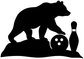 Black bowling bear vinyl decal silhouette with bowling ball, pin, and target