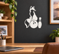 Black-and-white fox bowling medallion vinyl decal: fox with ball and pin