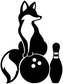 Fox bowling medallion vinyl decal: standing fox over bowling ball and pin