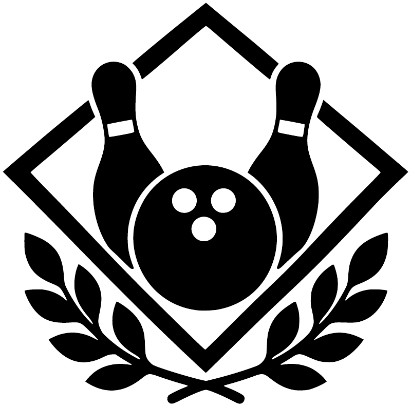 Bowling laurel diamond vinyl decal logo, black and white bowling ball and pins