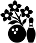 Black-and-white wildflower bowling decal with flowers, bowling ball, and pin