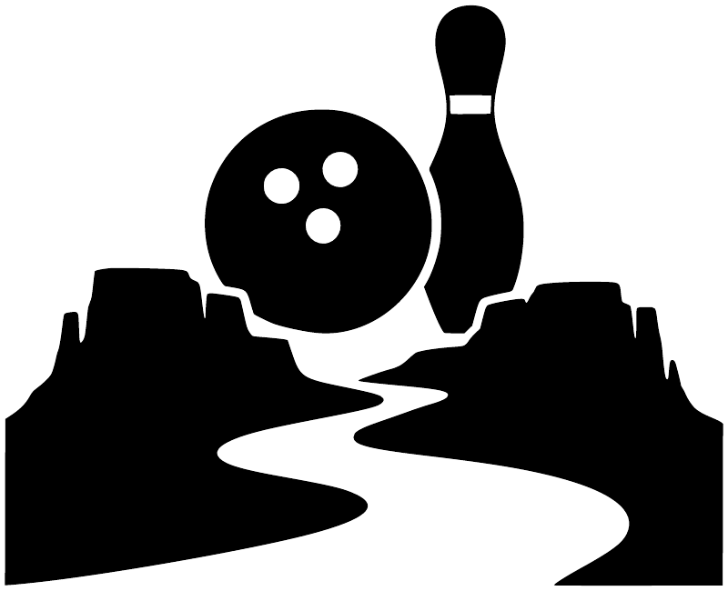 Bowling alley vinyl decal close-up with black-and-white bowling pin and ball graphic