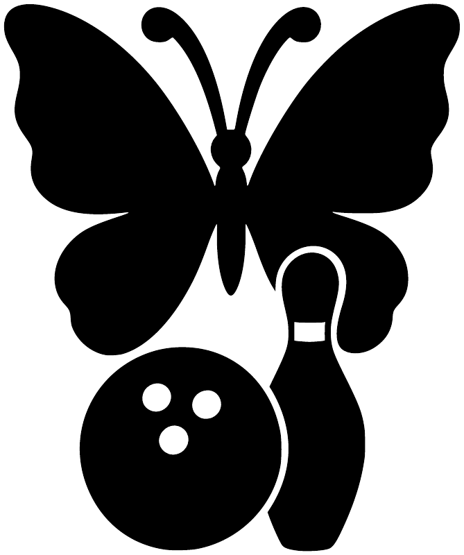Black butterfly vinyl decal with bowling ball and outline detail