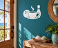 Coffee and bowling vinyl decal with steaming cup, bowling ball, and pin, white design