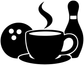 Coffee cup and bowling ball vinyl decal graphic with steam, bowling pin, and three dots