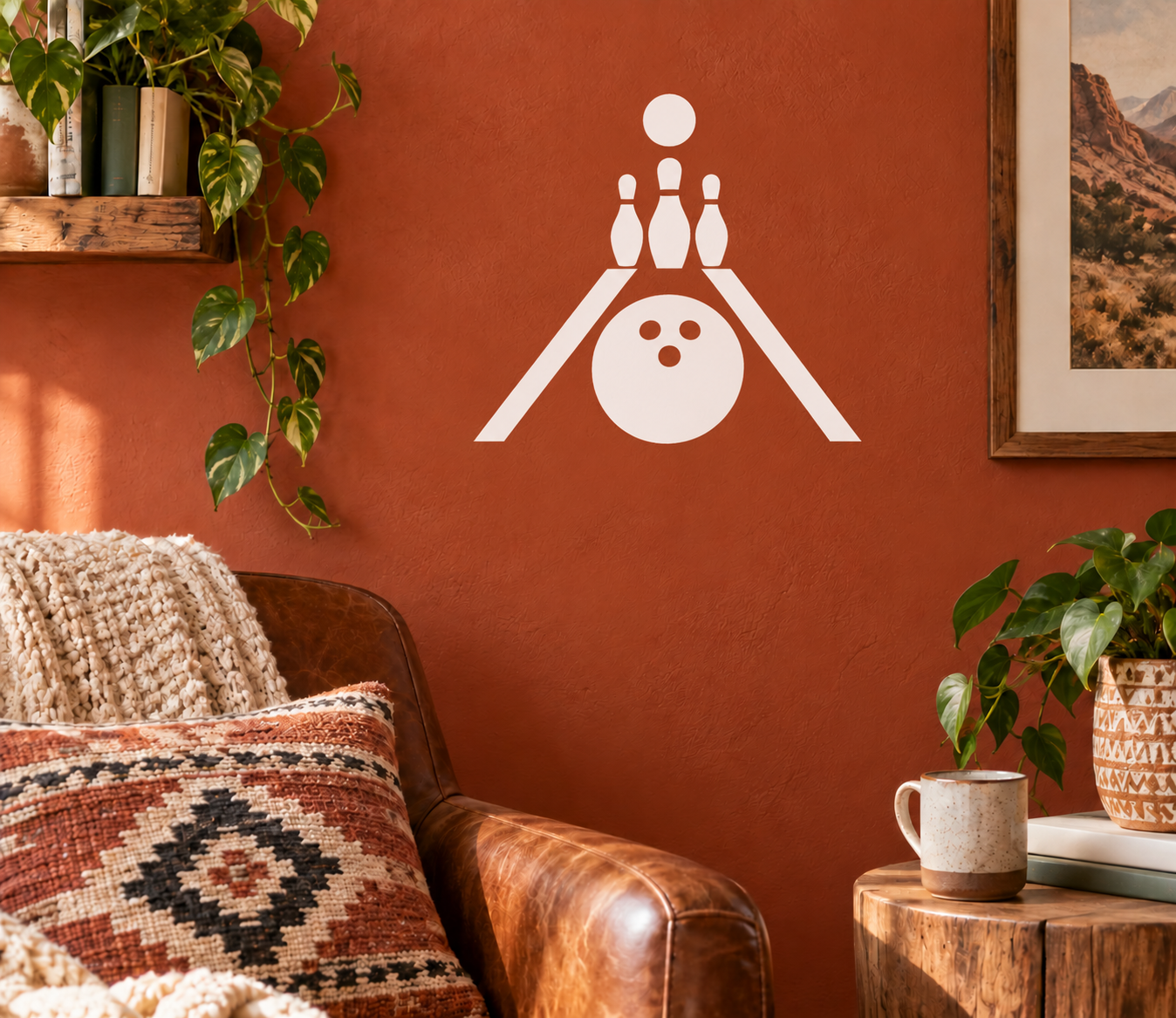 White bowling lane vinyl decal with bowling ball and pin pins icon