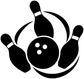 Bowling pinwheel motion vinyl decal in black and white with bowling ball and pins
