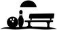 Bowling bench vinyl decal silhouette with bowling ball, bowling pin, and bench