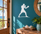 Boxing stance vinyl decal, white boxer silhouette on oval base