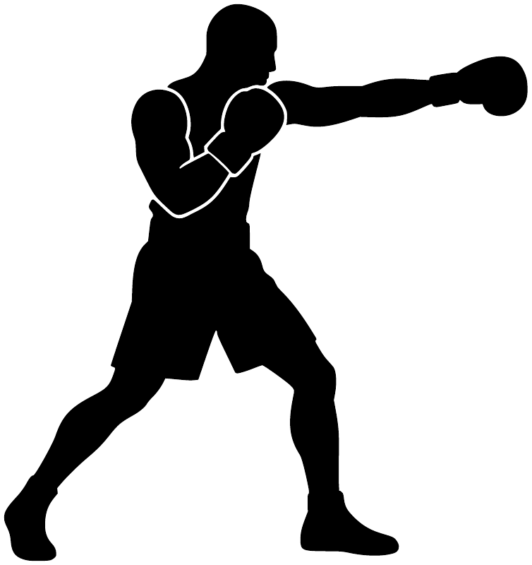 Boxing straight-reach vinyl decal, black boxer silhouette reaching forward