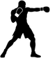 Boxing stance vinyl decal, black silhouette with raised glove and extended punch