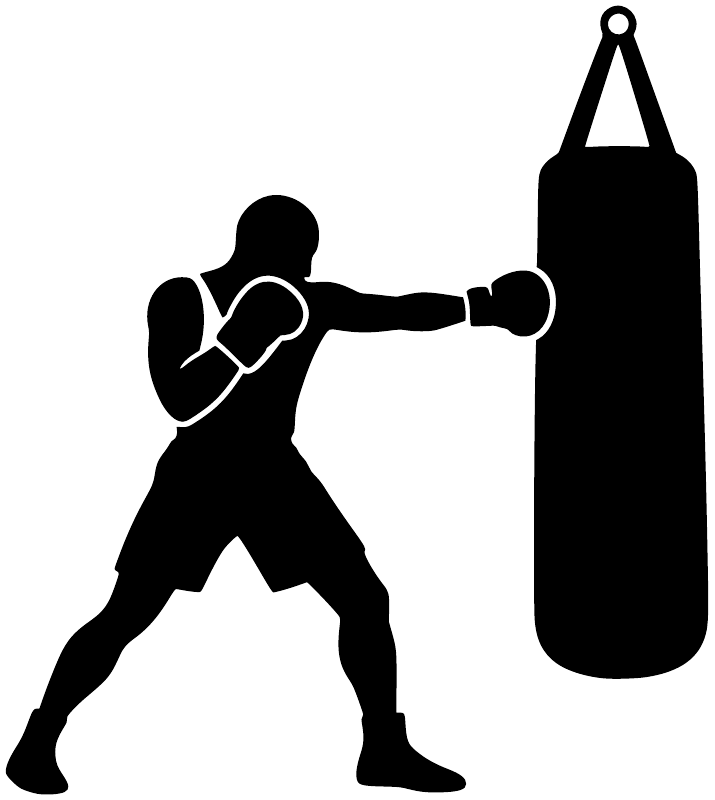 Black boxing silhouette vinyl decal with boxer and heavy bag