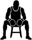 Boxing vinyl decal: black boxer silhouette on stool with raised boxing gloves