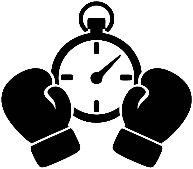 Boxing clock vinyl decal close-up with stopwatch icon and black gloves, white face