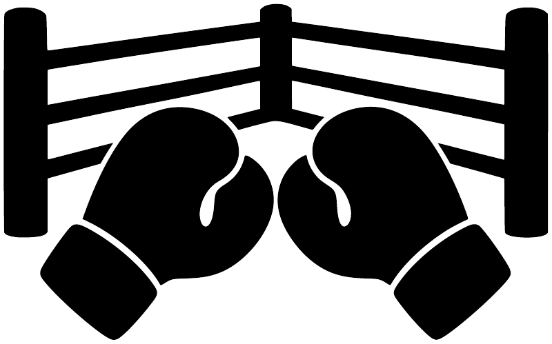 Black boxing gloves vinyl decal with fence and corner emblem, cutout silhouette