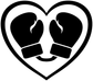 Heart-shaped boxing emblem decal with thick white outline and two black boxing gloves
