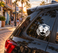 Boxing shield vinyl decal with boxing gloves and laurel leaves on car window