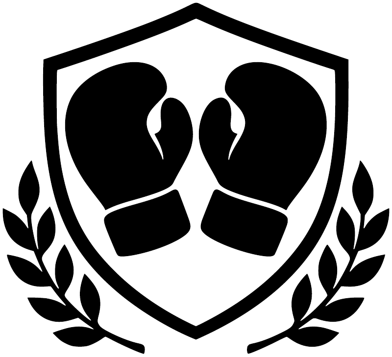 Black and white boxing shield vinyl decal with gloves and laurel leaves