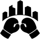Boxing city training vinyl decal close-up: black boxing gloves and skyline arch
