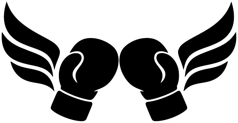 Winged boxing gloves vinyl decal with black silhouettes and white highlights