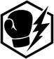 Black and white boxing emblem vinyl decal: boxing glove with lightning bolt in shield