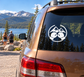 BoxingCX025 boxing mountain vinyl decal with mountain, fists, and circle logo on window
