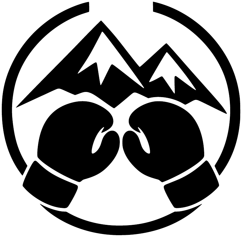 BoxingCX025 boxing mountain logo vinyl decal: black fists and mountains in a white circle