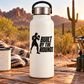 White bottle with black boxing decal: fighter silhouette and Built by the Rounds