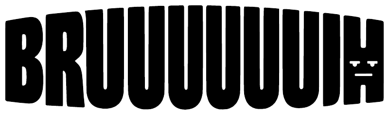 Stretch vinyl decal close-up: bold black BRUUUUUUIH text with small right-side icons